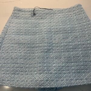 Zara Light Blue Tweed textured side zip skirt short Skort Size XS NEW! $59